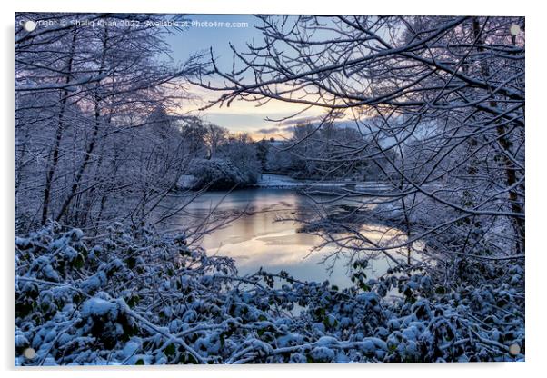 Frozen Lake at Corporation Park, Blackburn, Lancashire, UK Acrylic by Shafiq Khan