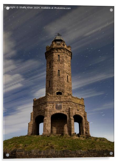 Darwen Tower Long Exposure Night Shot with Moving Clouds and Star Trails Acrylic by Shafiq Khan