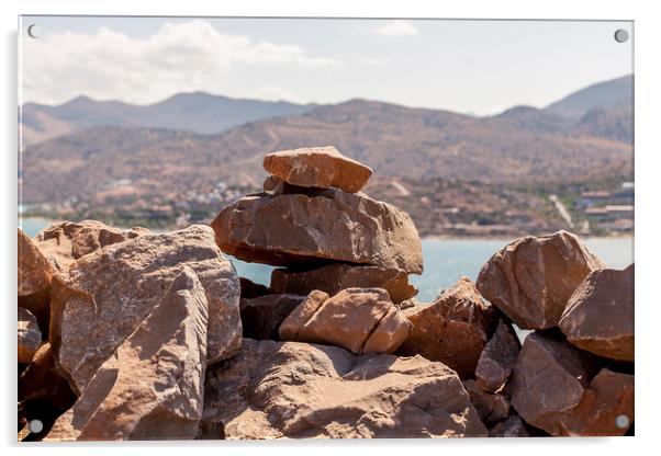 Rocks on Spinalonga Acrylic by Nick Sayce