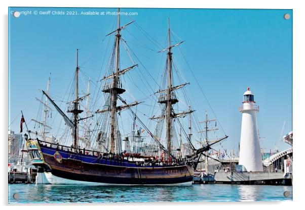 Tall Ship Endeavour, Navy Centenary. Acrylic by Geoff Childs