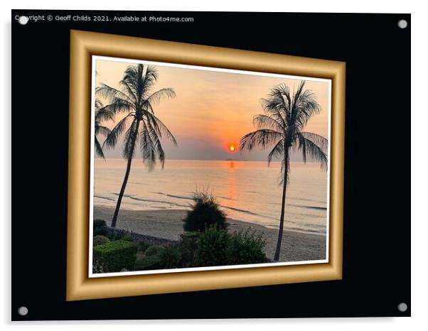 Photo of framed sunrise wall art. Acrylic by Geoff Childs