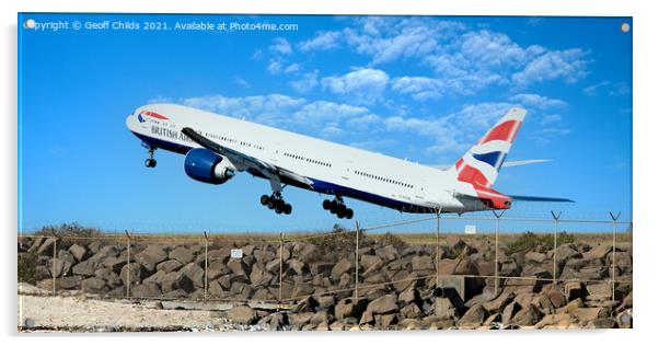 British Airways passenger jet aircraft taking off. Acrylic by Geoff Childs