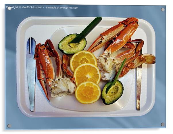 A platter of freshly caught and cooked Blue Swimme Acrylic by Geoff Childs