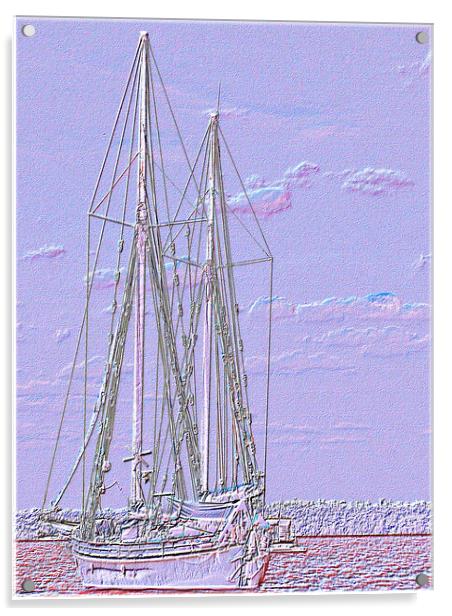 Tallship Cloudscape. Delicate white and lilac abstract embossed  Acrylic by Geoff Childs