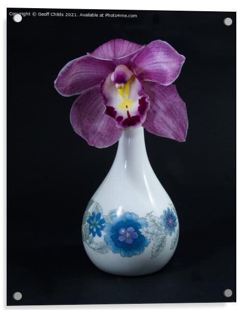  Pretty Purple pink Cymbidium Orchid in a Vase on  Acrylic by Geoff Childs