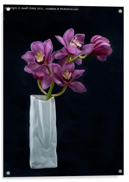 Pretty Purple pink Cymbidium Orchid in a Vase  Acrylic by Geoff Childs
