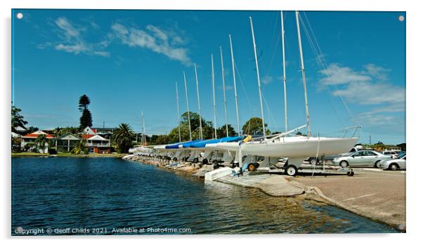 Lake Macquarie Yacht Club Acrylic by Geoff Childs