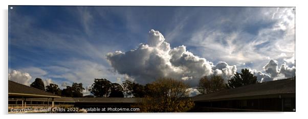 Magnificent white panoramic Cumulonimbus cloud in blue sky. Aust Acrylic by Geoff Childs