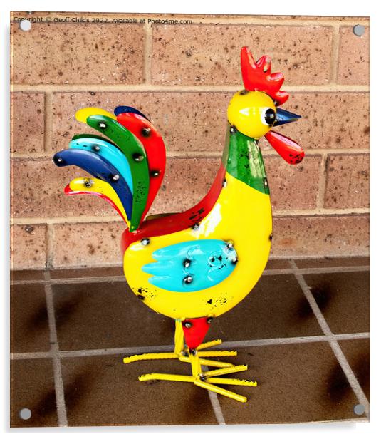 Children's Nursery wall art - Colourful Rooster artwork. Acrylic by Geoff Childs