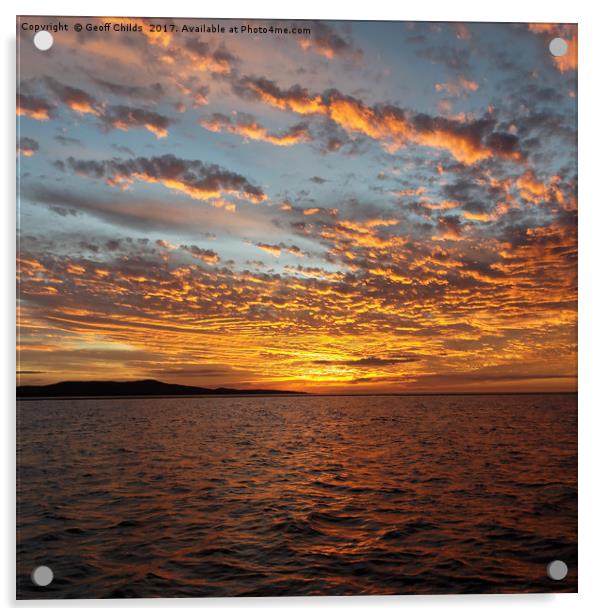 Orange Sunset Seascape, Lake Macquarie. Acrylic by Geoff Childs