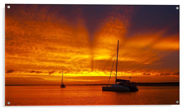 Orange Sunset Seascape. Acrylic by Geoff Childs