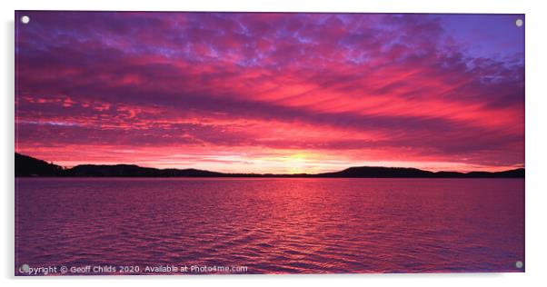 Magenta coloured altostratus cloudy Sunrise. Acrylic by Geoff Childs