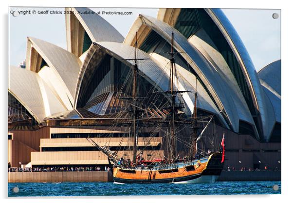 Tall Ship Endeavour and Sydney Opera House. Acrylic by Geoff Childs