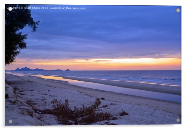 Tropical morning glory ocean sunrise. Acrylic by Geoff Childs
