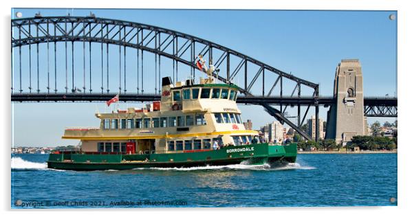 The BORROWDALE  Ferry on Sydney Harbour.  Acrylic by Geoff Childs