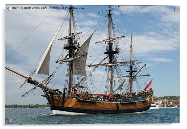 Tall Ship Endeavour, Navy Centenary. Acrylic by Geoff Childs