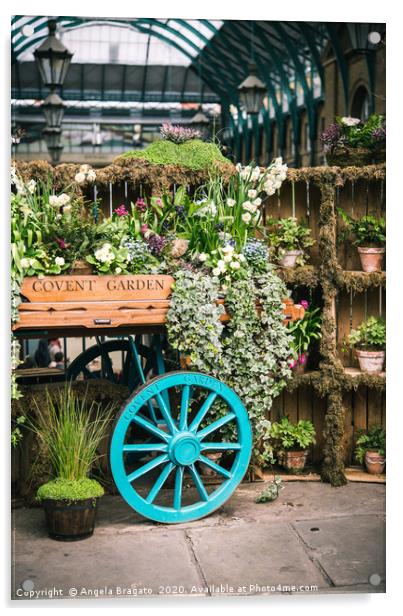 Covent Garden famous flower cart in spring Acrylic by Angela Bragato