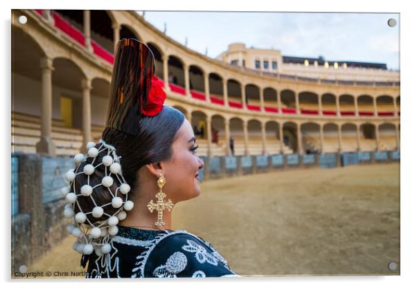 Traditional Spanish headdress. Ronda Spain. Acrylic by Chris North