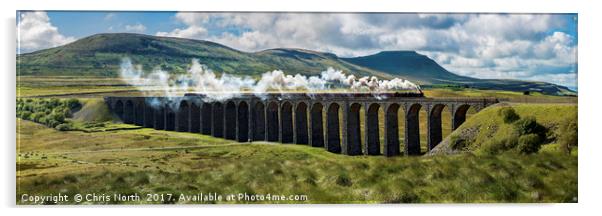 Ribblehead viaduct and the Waverley Steam train. Acrylic by Chris North