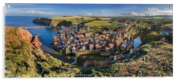 Staithes harbour and village. Acrylic by Chris North
