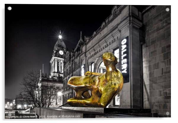 Henry Moore statue outside of Leeds city Gallery. Acrylic by Chris North