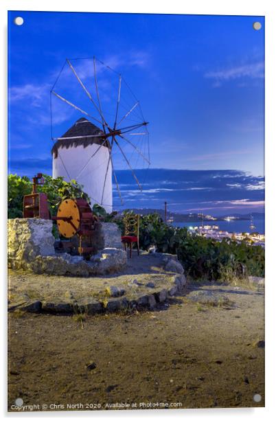 Dusk Windmill at Mykonos, Greece Acrylic by Chris North