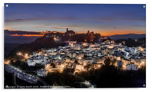 The white mountain village of Casares. Acrylic by Chris North