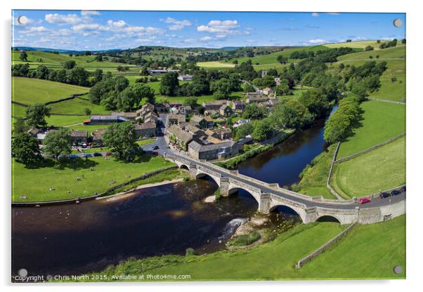 Burnsall Village and the river Wharfe. Acrylic by Chris North