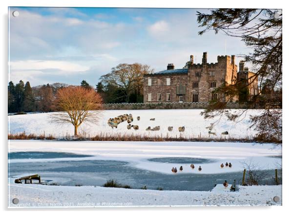 Ripley Castle in the snow. Acrylic by Chris North