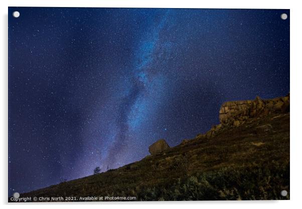 Milky Way over the Cow and Calf rocks, Ilkley. Acrylic by Chris North