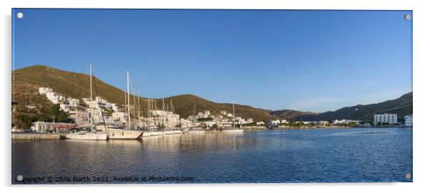 Yachts at Loutra Harbour, Kythnos  Greek Islands  Acrylic by Chris North