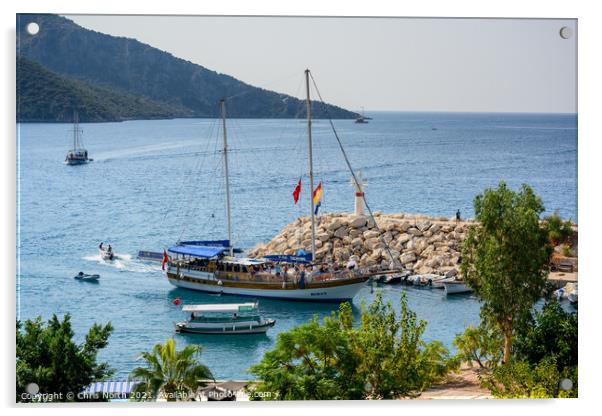 Gulet entering Kalkan harbour, Turkey. Acrylic by Chris North