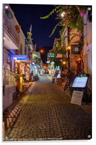 Backstreet Kalkan by night, turkey. Acrylic by Chris North