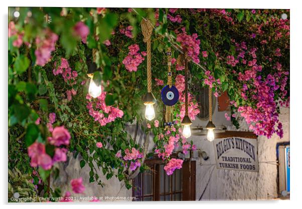 Cherry Blossom and the evil eye Kalkan by night ,  Acrylic by Chris North