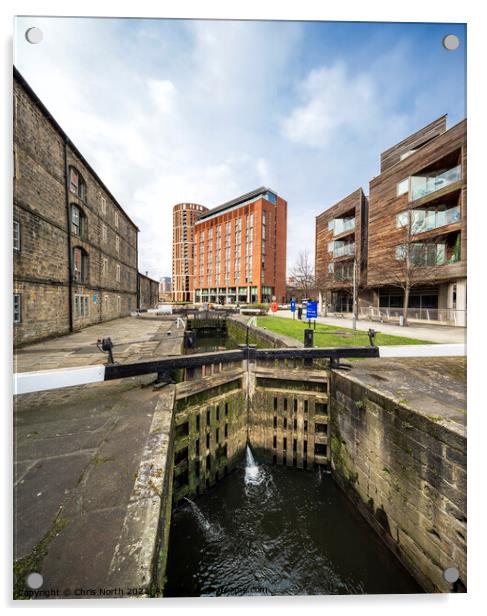 The start of the Leeds Liverpool canal at Leeds, Yorkshire. Acrylic by Chris North