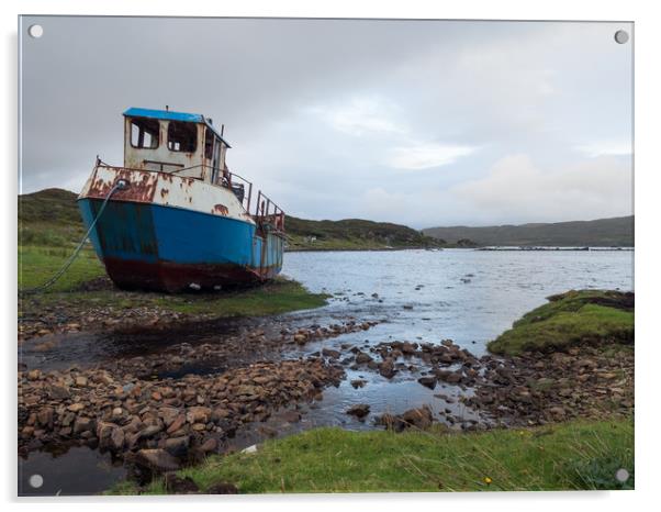 Abandoned Fishing Boat on the Shore of Loch Eishor Acrylic by Maarten D'Haese