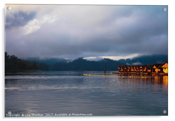 Beautiful lake landscape with jungle covered mount Acrylic by  