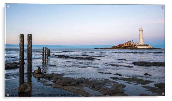 St. Mary's Lighthouse Sunset on a winters January afternoon Acrylic by mark james