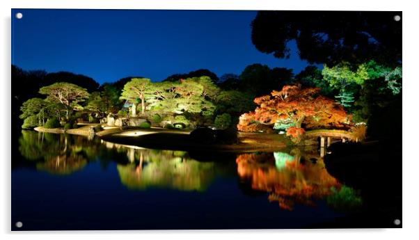 Rikugien Japanese Garden at Night Acrylic by Justin Bowdidge