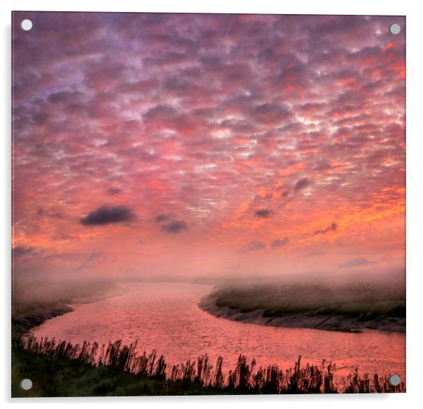 Red Dawn over the River Darent Acrylic by Adrian Campfield