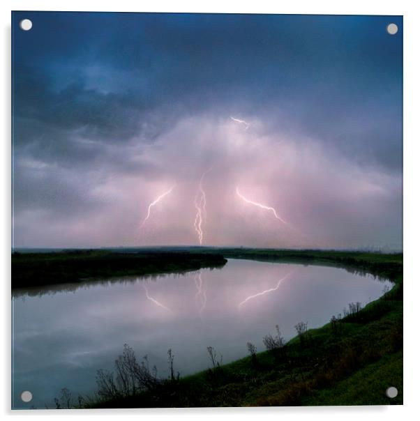 Kightning Strikes over the River Darent Acrylic by Adrian Campfield