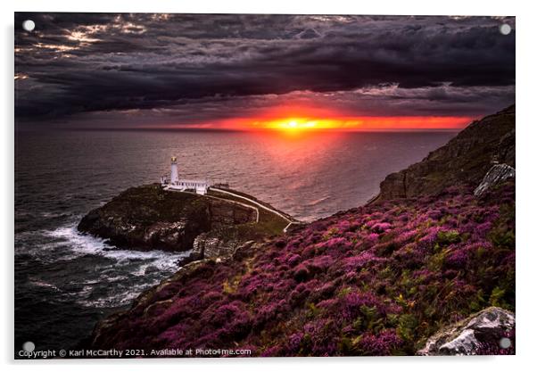 South Stack Lighthouse Sunset Acrylic by Karl McCarthy