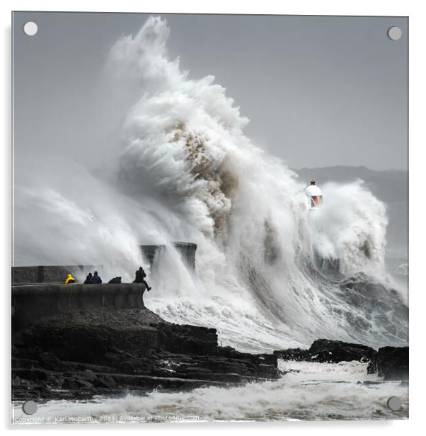 Crashing Sea at Porthcawl Lighthouse Acrylic by Karl McCarthy