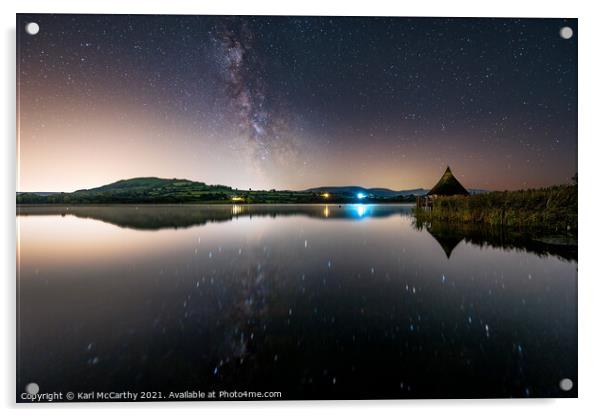 Llangorse Lake Night Reflection Acrylic by Karl McCarthy