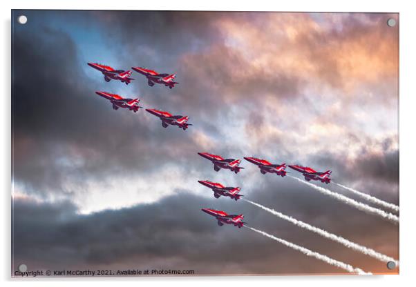 Red Arrows in Typhoon Formation Acrylic by Karl McCarthy