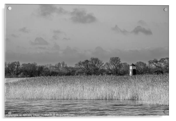 Hickling Broad Norfolk Black and White  Acrylic by Jim Key