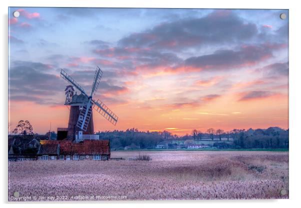 A Glowing Sunset over Cley Windmill Acrylic by Jim Key