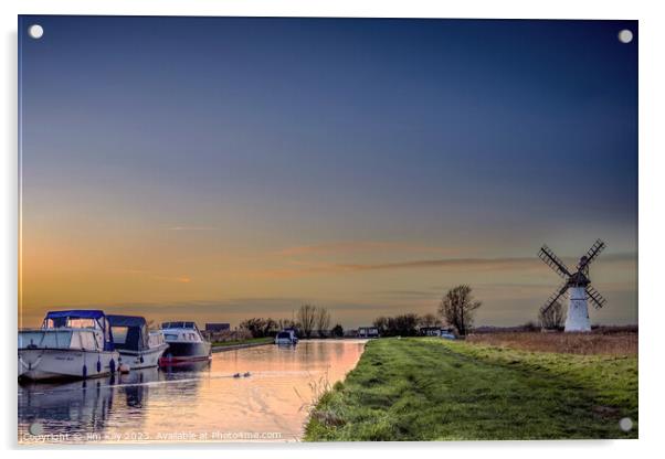 Sunset Thurne Dyke Norfolk Broads   Acrylic by Jim Key