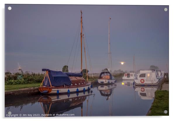 Moonlight Thurne Dyke Norfolk Broads  Acrylic by Jim Key