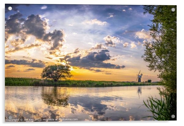 River Thurne Sunset Norfolk Broads  Acrylic by Jim Key
